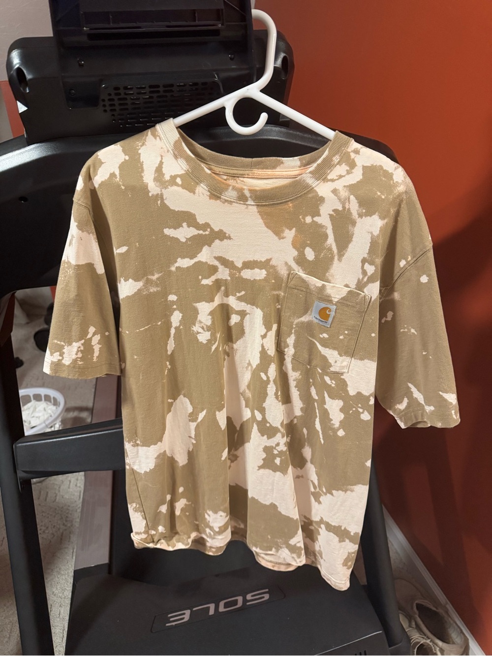 Carhartt Bleached Pocket Tee in Tan & Cream Tie-Dye